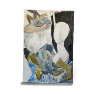 HANDCRAFTED watercolor still life  Art with Blue and Green Accents NWT